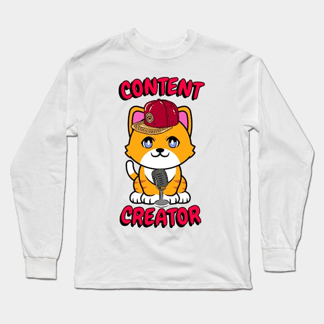 Cute orange cat is a content creator Long Sleeve T-Shirt by Pet Station